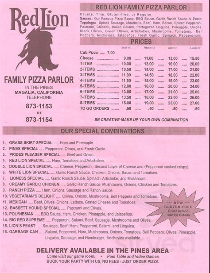 Red Lion Pizza Magalia: Menu, Reviews & Order Online